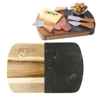 ized Black Marble Cheese Board Sets with Knives