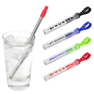 Printed Sip and Slide Telescoping Straws With Cleaning Brushes