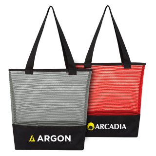 ized Sheer Mesh and Polyester Pinstripe Tote Bags