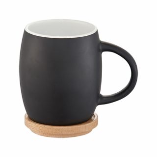 15 Oz Hearth Ceramic Mug with Wood Lid/Coaster