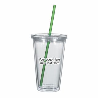 16 Oz Double Wall Acrylic Tumblers with Straw