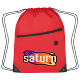 Personalized Sports Pack Front Zipper Polyester Drawstring Bags