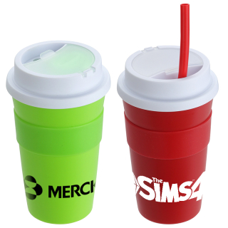 Printed Bistro 14 Oz Coffee Cups with Silicone Sleeves...