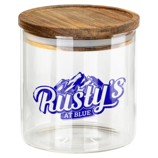 Printed Corsica 22 Oz Glass Canisters with Acacia Lids