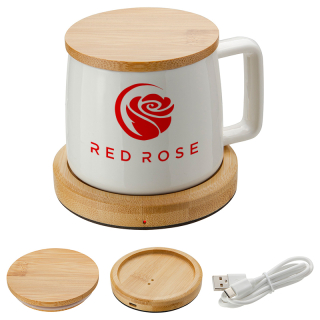 Bamboo Mug Warmers with 8 Oz Ceramic Mugs