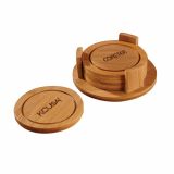 Custom Logo Imprinted Round Shaped Bamboo Coaster Set