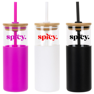 ized Stirling 18 Oz Glass Tumblers with Silicone Sleeves &...