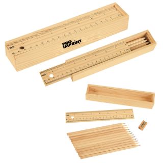 Colored Pencil Set In Wooden Ruler Box
